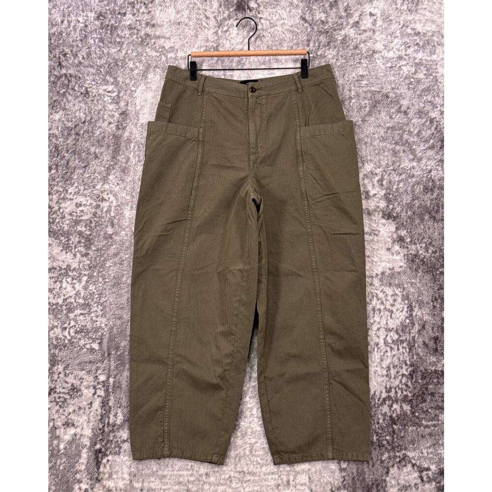 Finisterre Organic Cotton Barrel Trousers 34 R Womens Green Herringbone